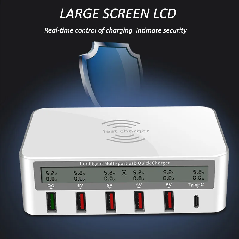 QC 3.0 USB Charger pd Ports Smart Charging Multi Port Travel Charger LCD Digital Display Station Multi Port USB Charging Plug US
