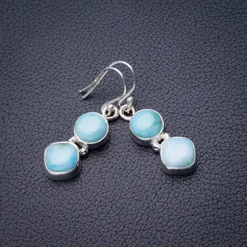 

StarGems Natural Caribbean Larimar Handmade 925 Sterling Silver Earrings 1.5" D7122