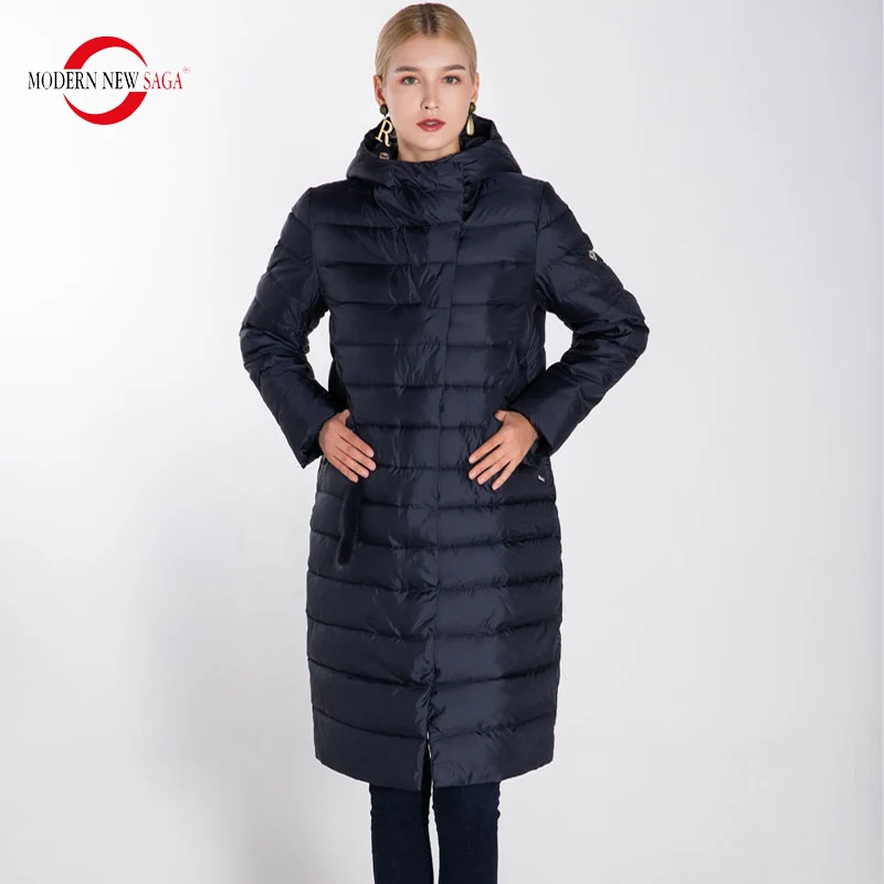 Blue MODERN NEW SAGA Женское Зимнее Пальто Хлопок Стеганое Пальто Теплая Женская Зимняя Куртка Длинная Женская Парка Зима Женские Зимние Куртки Пиджак Женский Зимнее Длинное Пальто - Цвет: Blue