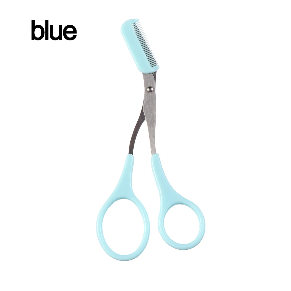 Ножницы для стрижки бровей с гребнем средства для снятия макияжа удаление волос уход за шерстью бритва триммер ресницы заколки для волос - Цвет: blue