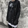 Black Red Striped Sweaters Washed Destroyed Ripped Sweater Men Hole Knit Jumpers Men Women Oversized Sweater Harajuku 4