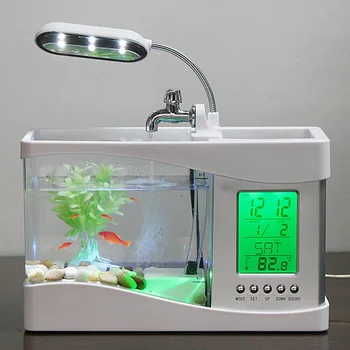 

Aquarium USB Mini Aquarium Fish Tank Aquarium with LED Lamp Light LCD Display Screen and Clock Fish Tank Aquarium