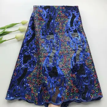 

5 Yards Holed Sequins/Bead Embroidery Double French Lace Unique African Tulle Lace Mesh Fabric Nigerian Sewing National Clothes