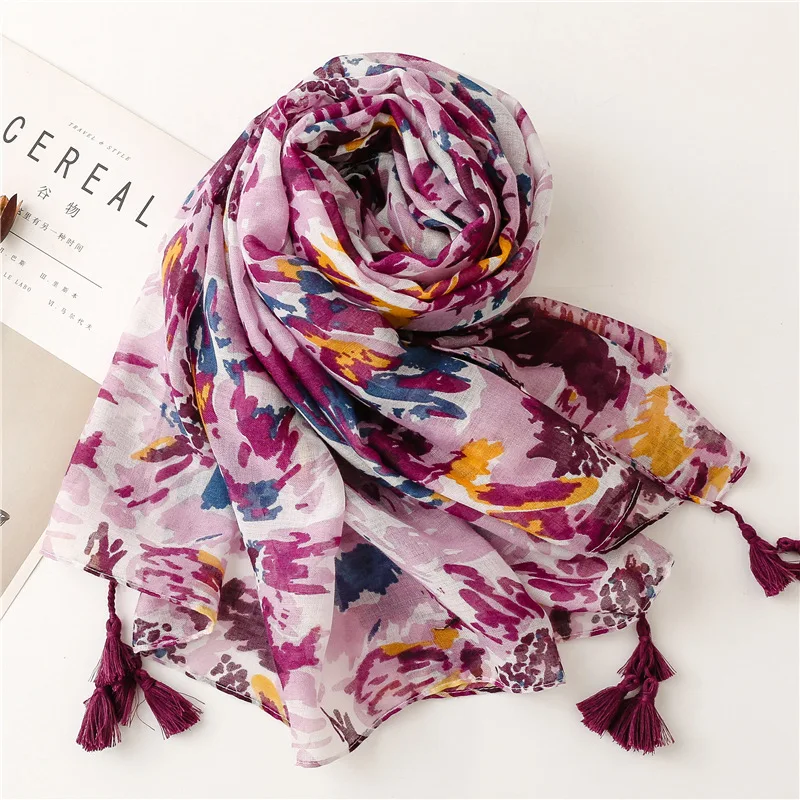2026 frühling Herbst Mode Luxus Marke Navy Blue Dot Viskose Schal Schal Frauen Hohe Qualität Drucken Hijabs und Wraps Muslimischen Schal – Detail 6