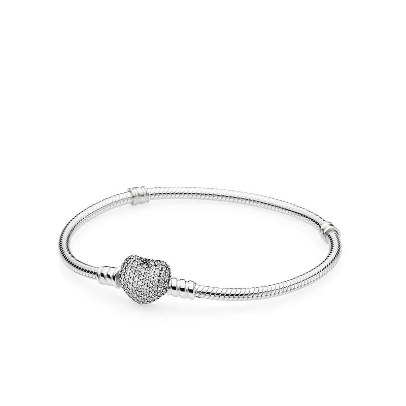 

Pan 1: 1s925 Silver Heart Full of Crystals-Shaped Buckle Snake Bone Bracelets Beaded Bracelet DIY Europe And America Ladies' Bra