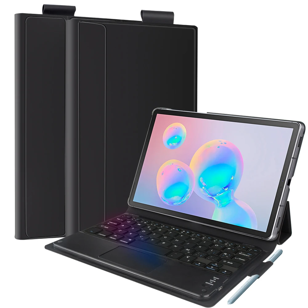 For Samsung Galaxy Tab S6 10.5" SM-860/T865 Tablet Cover Magnetic Adsorption Detachable Bluetooth Keyboard with Leather Case - Цвет: Spanish Keyboard