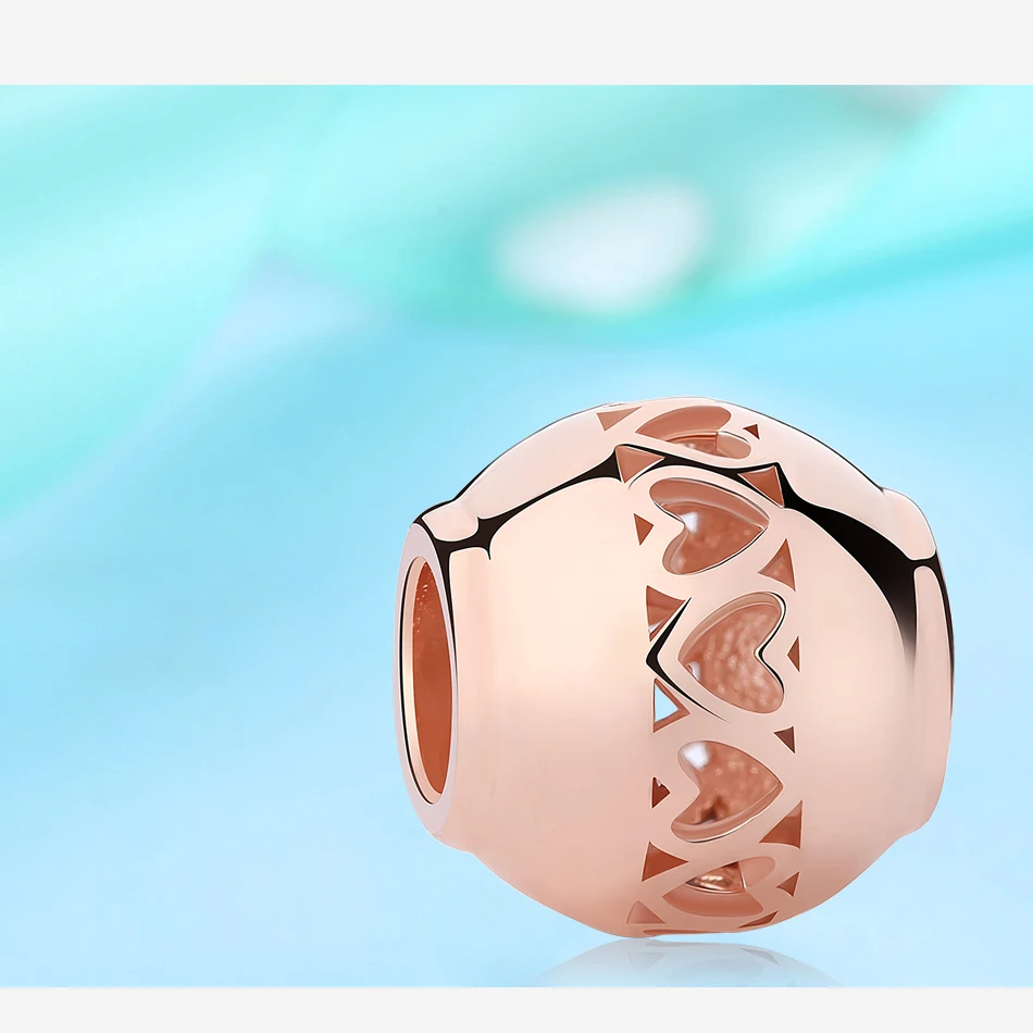 Трендовое 925 пробы Серебряное пустое сердце разделитель бусины CZ подвески из розового золота Fit Pandora браслет& Кристалл ожерелье ювелирных изделий