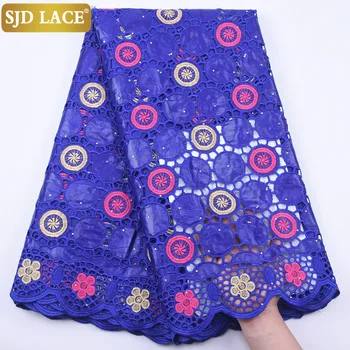 

SJD LACE Royal Blue African Cotton Lace Fabric High Quality Bazin Riche Lace Cutout Nigerian Laces Fabric For Wedding DressA1941