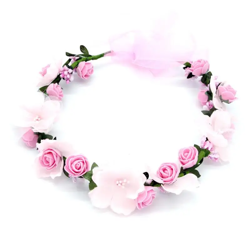 wreath pink Кружевное платье с цветочным узором для девочек на свадьбу; платья на крестины для маленьких девочек; праздничные платья для детей 1 год; платье на день рождения для маленьких девочек - Цвет: wreath pink