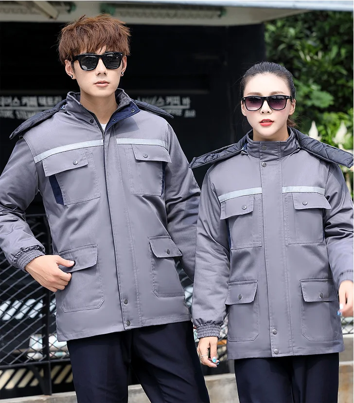 Roupas de trabalho de inverno algodau masculino grosso roupas de prova de vento frio algodau jaqueta removativel forro