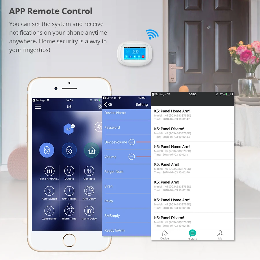 KERUI-sistema de alarma K52 WIFI GSM, pantalla táctil a Color grande de 4,3 pulgadas, aplicación de Control remoto, sistema de alarma de Buglar inalámbrico de seguridad para el hogar - Imagen 5