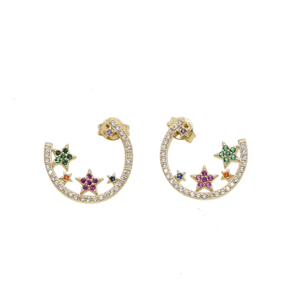 

AAA Cubic Zirconia Crystal Moon round with Star Earrings Round Crystal Girl Jewelry for Women Multicolor Fashion Jewelry brincos
