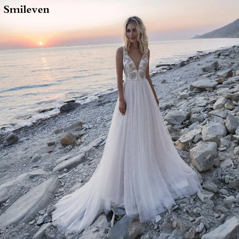 Кружевное свадебное платье Smileven в стиле бохо пляжные платья невесты с бисером и