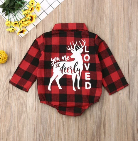 Лидер продаж, модный Рождественский комбинезон с длинными рукавами для новорожденных девочек и мальчиков, боди, клетчатая рубашка, одежда, Топ - Цвет: deer