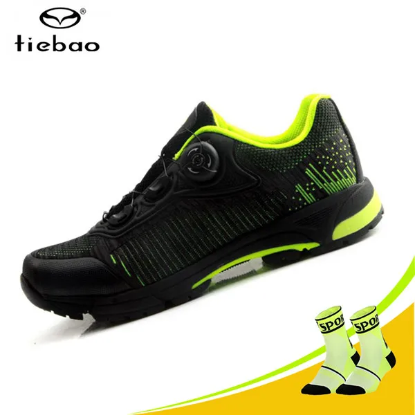 TIEBAO Breathable Leisure Cycling Shoes Mountain Bike Cycling Shoes Self-locking MTB Road Bike Athletic SPD Riding sneakers - Цвет: green