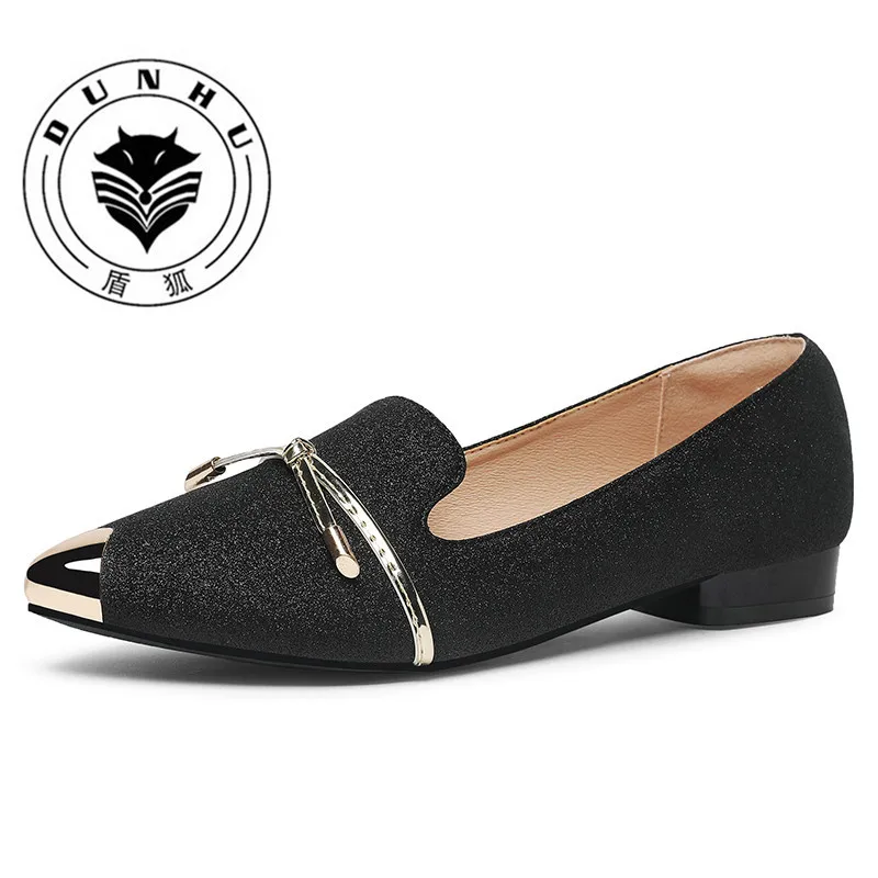 

Dunhu 2019 Spring New Style Pointed Toe Chunky Heel Casual Shoes Foot Covering Metallic Decoration Waterproof Platform WOMEN'S S