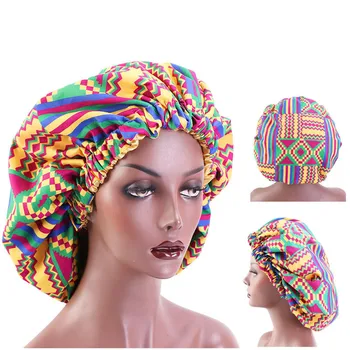 

New African Pattern Bonnet Hat for Women Extra Large Satin Night Sleep Cap Women Elastic Curly Hair Loss Cover Accessories