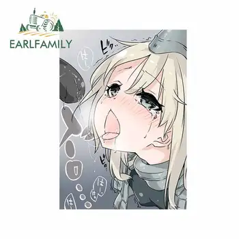 

EARLFAMILY 13cm x 9.2cm for Ahegao Face Lovely Girl Decal Personality Cartoon Anime RV Car Stickers Windshield Trunk Graphics