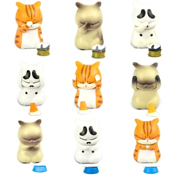 

9pcs original blind box cute kawaii funny annoying cat depressed with food ice cream miniature figures