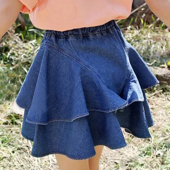 

WLG girls skirts kids summer denim blue beige tutu skirt baby cute party all match clothes 1-5 years