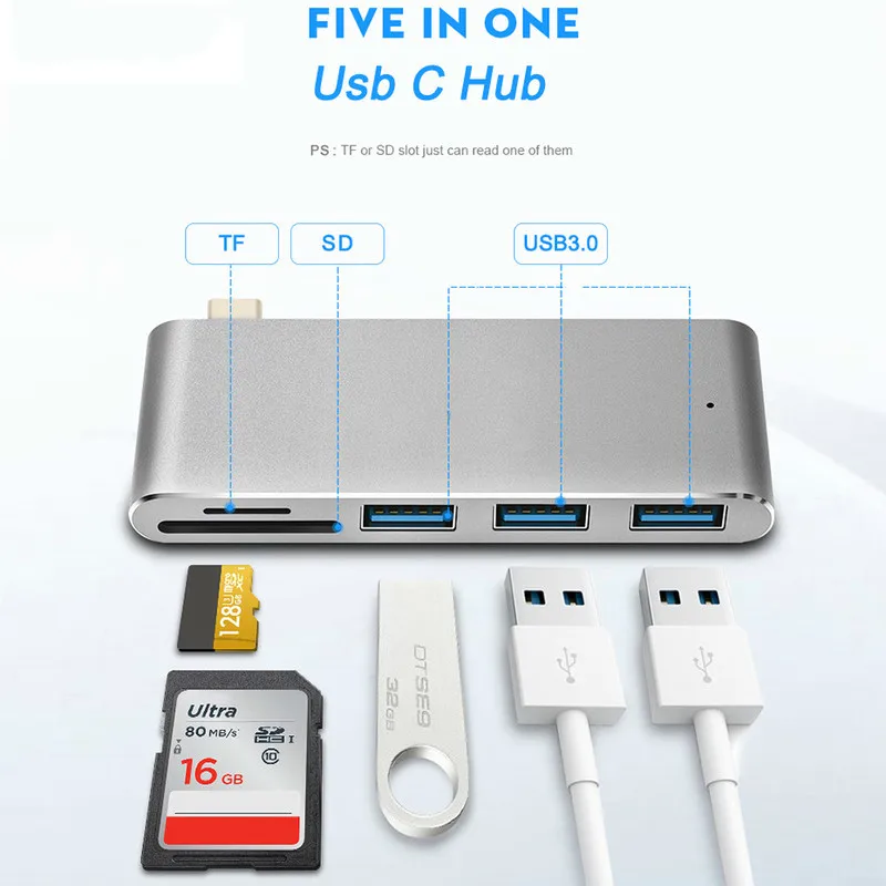 Basix Usb type C концентратор USB 3,1 до 3 портов USB 3,0 концентратор адаптер SD/TF кардридер USB-C концентратор для MacBook Pro Аксессуары для ноутбуков