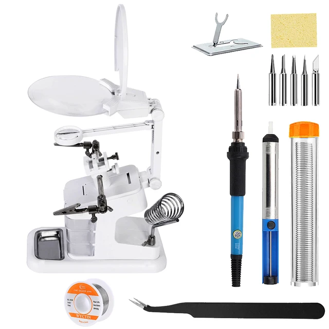 Soldering Iron Welding Magnifying Glass 2 LED 3X 4.5X 25X Helping Hand Rework Magnifier with 3 Tools Boxes Desk Station Repair FDJ0042-4