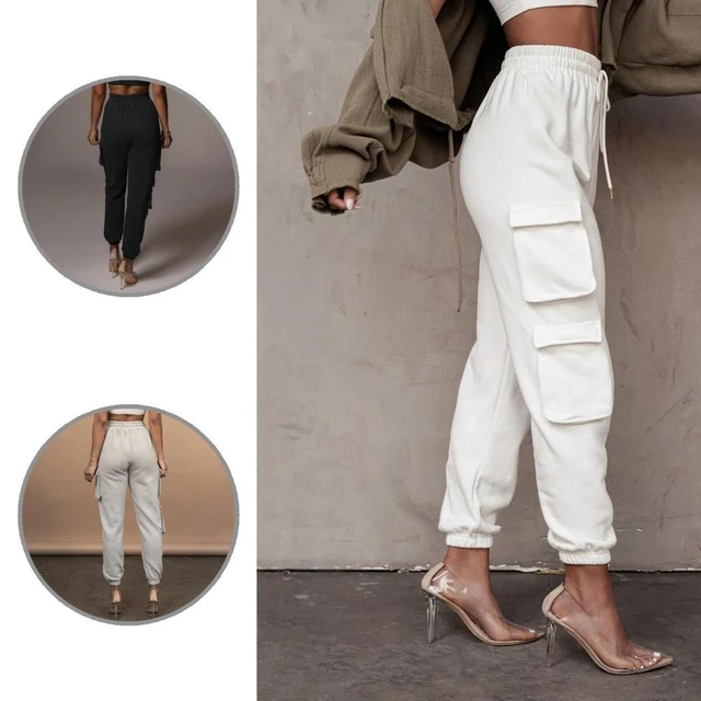 Cargo Pants Women Office Lady Ankle Tied Pant Slim Casual Sweatpants 2023  New Female Loose Pocket Solid Color Trousers - AliExpress