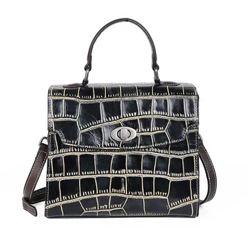 

2019New Women's Vintage Crocodile Pattern Genuine Leather Tote Shoulder Bag Handbag