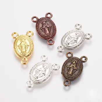 

50pcs Tibetan Style Oval with Virgin Mary Alloy Chandelier Components Links Rosary Center Pieces for jewelry making Connector