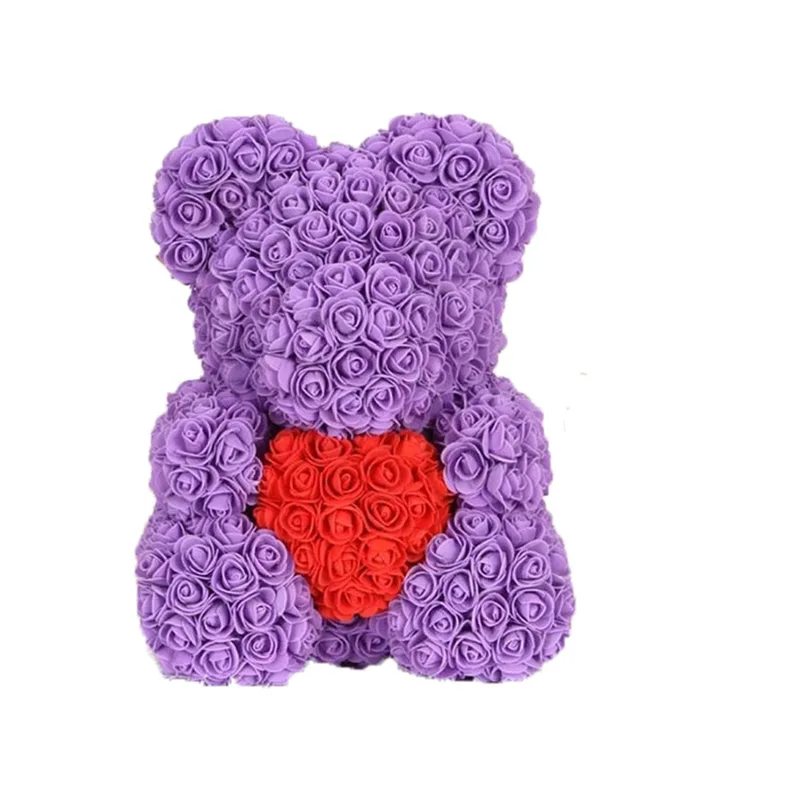 Горячая распродажа дешевые 40 см медведь из роз мыло Искусственные цветы из пены домашний свадебный фестиваль DIY свадебное украшение подарочная коробка - Цвет: purple red