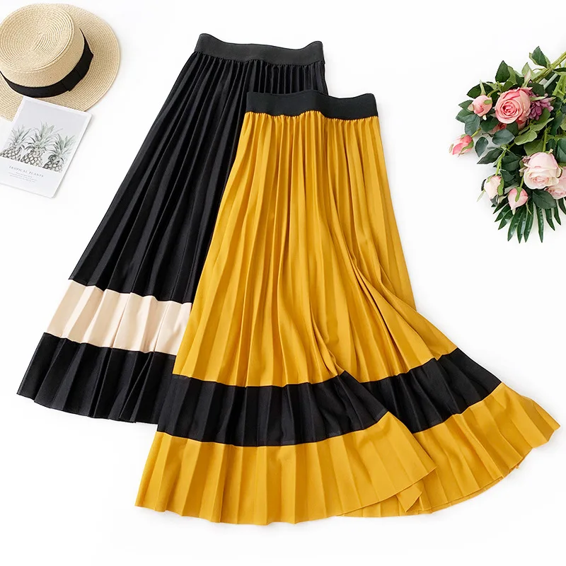 Wateheart осень зима розовый желтый женские юбки высокая талия плиссированная юбка длиной до лодыжки универсальная одежда длинные юбки акрил