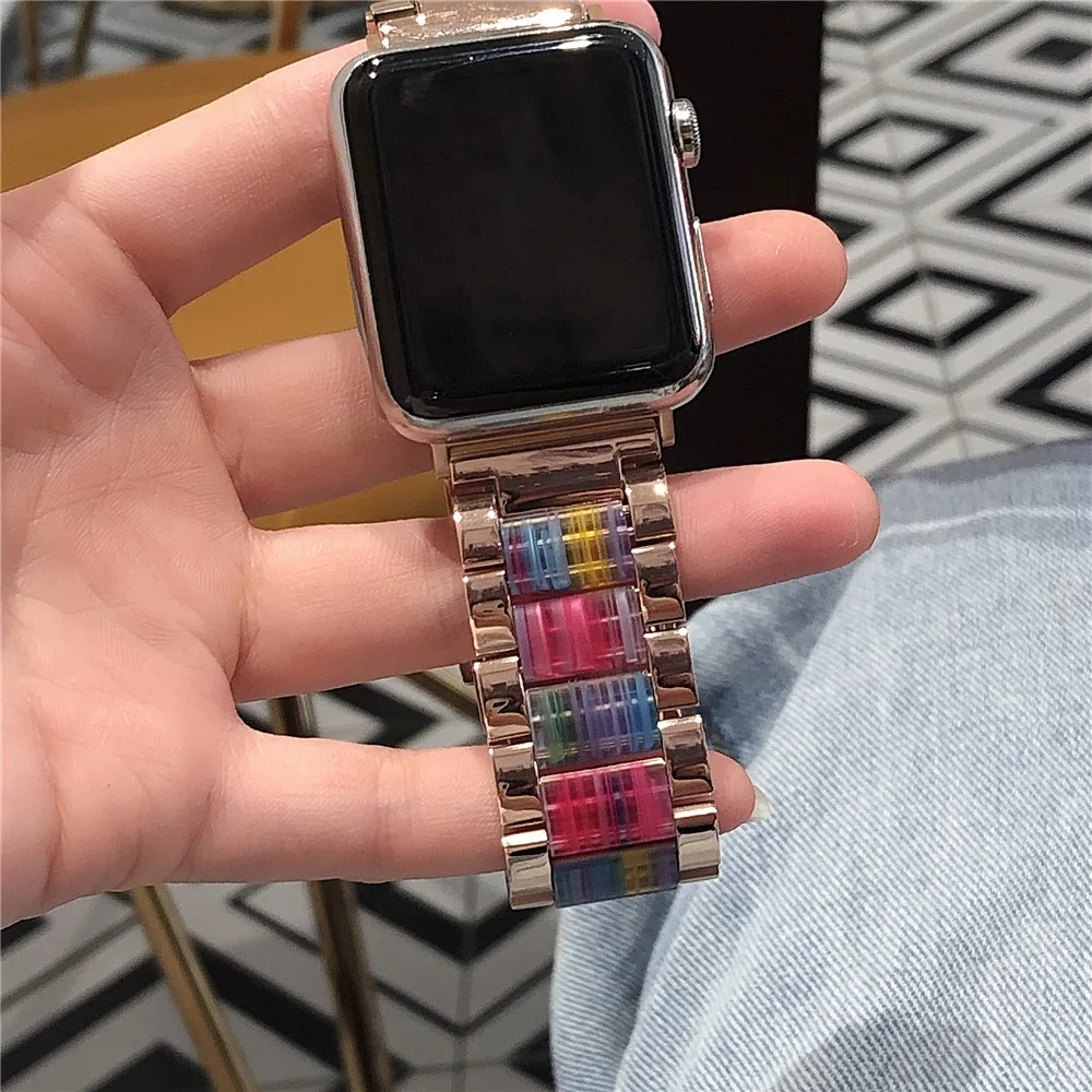 Ремешок из полимера и нержавеющей стали для iWatch 44/40 мм 42/38 изысканный браслет Apple
