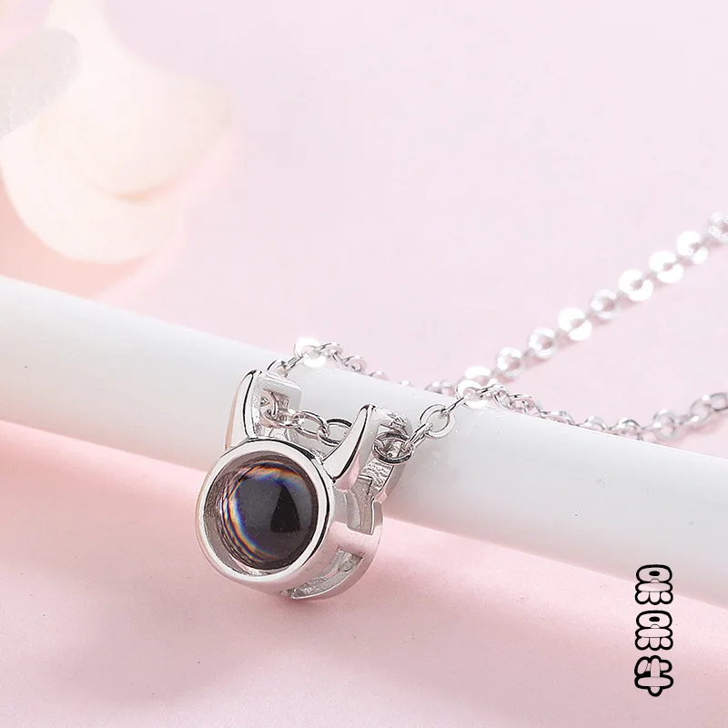 style 1 silver Amxiu, милая собачка, животное, ожерелье, 925 пробы, серебряное ожерелье, сделай сам, 100 языков, я люблю тебя, проекционное ожерелье для девочек, детский подарок - Окраска металла: style 1 silver