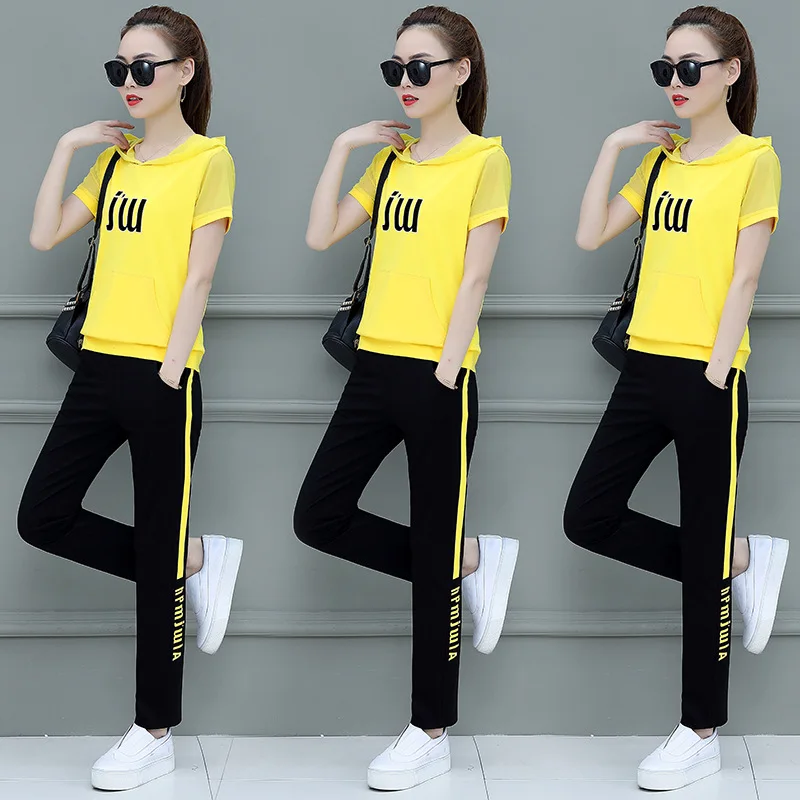 

Summer Wear Casual Sports Clothing Set Two-Piece 2019 New Style Summer Short-sleeved Hooded Slimming Hoodie Jogging Suits Fashio
