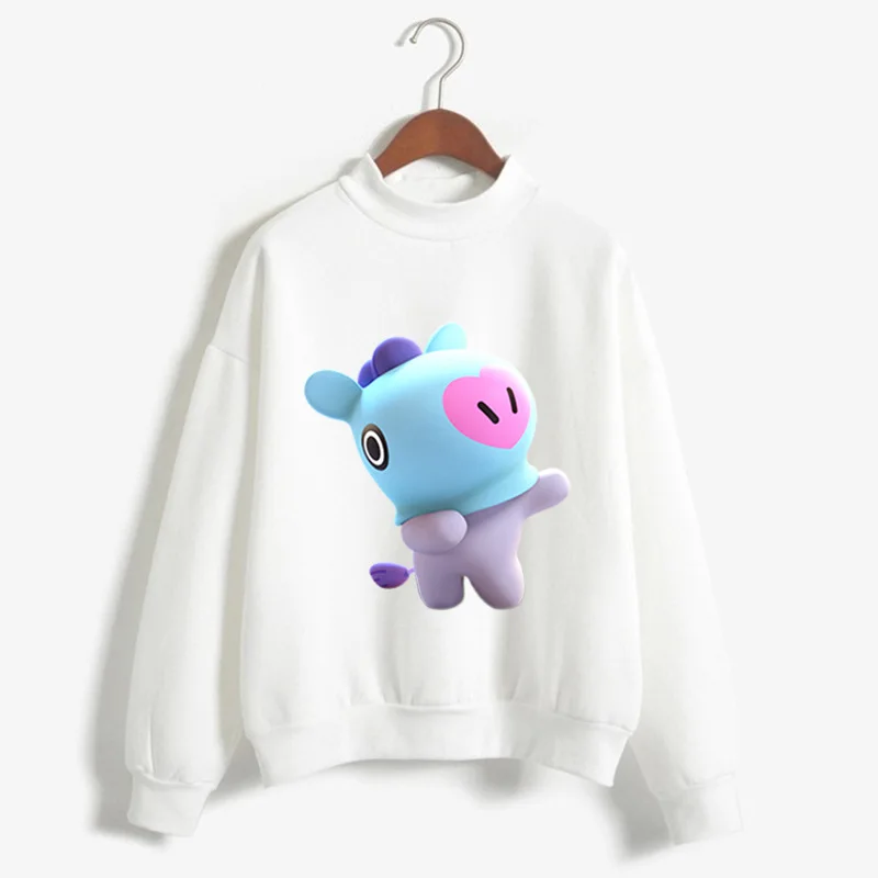 06 Kpop BT21 толстовки kawaii Мультфильм Белый О-образный вырез свитера размера плюс толстые свободные пуловеры осень зима модные женские толстовки - Цвет: 06