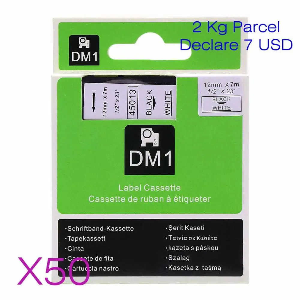 50 Pcs Tapetek 45013 호환 Dymo D1 라벨 테이프 12mm 45018 40918 Dymo LabelManager Maker 160 280 210 260P