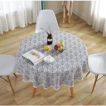 

Round Dining Room Tablecloth Retro Printed Table Cover Dust-proof Table Covers For Wedding Decor Kitchen Tablecloth Home Textile