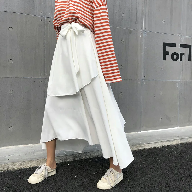 

Photo Shoot 2019 Spring New Style WOMEN'S Dress Korean-style Bow High-waisted Irregular Skirt Women's Mid-length Big Skirt