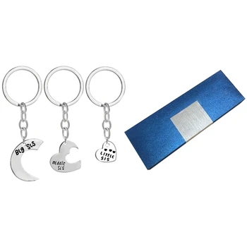 

4 Pcs Accessories: 3 Pcs "Big Sis Middle Sis Little Sis" Love Heart Pendant Keychain Set & 1 Pcs Packaging Gift Box