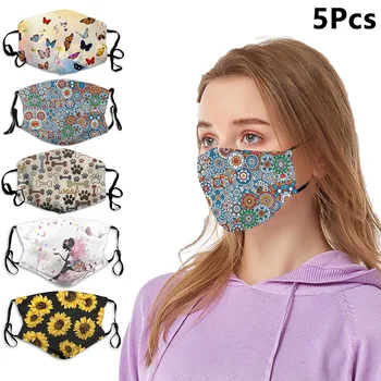 

5pc reusable face mask Funny Animal Printed Breathable Reusable Mask for Men Women Filter PM2.5 Filtration Mask mascarilla tela