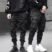 Хип-хоп штаны-шаровары с карманами и эластичной резинкой на талии для мальчиков мужские уличные брюки мужские тактические штаны для бега черные комбинезоны
