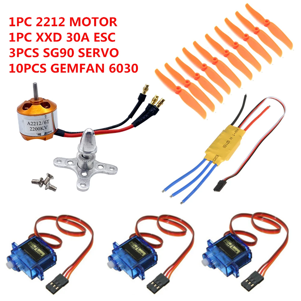 XXD A2212 930KV 1000KV 1400KV 2200KV бесщеточный двигатель 30A ESC 3PCS SG90 Servo 10PCS Gemfan 6030 винт с прямым
