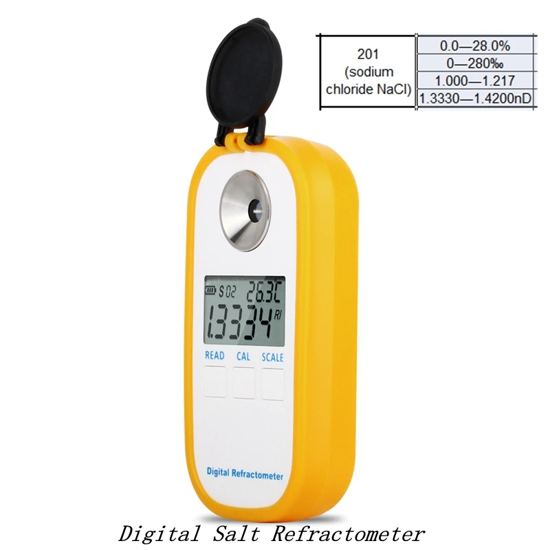 

Digital Salinity Refractometer 0-28% LCD Electronic Salt Sodium Chloride NaCl Concentration Meter Fast Food Water Quality Tester