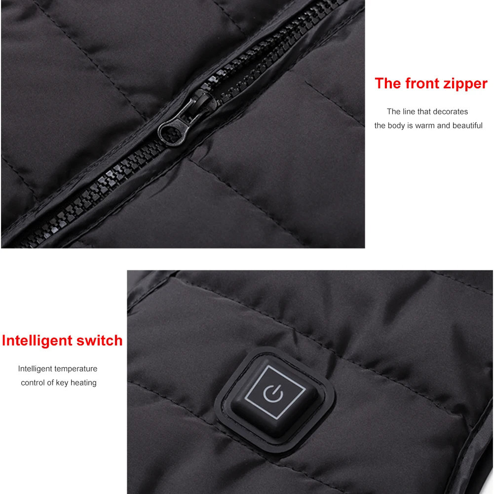 Women Men Skiing Hiking Three Grades One Button Fishing USB Charging Warm Travel Washable Heating Vest Electric Adjustable