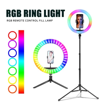 

Photography Lighting 10inch 26cm RGB LED Selfie Ring Light With Tripod stand Phone Clip ringlight for TikTok YouTube Live