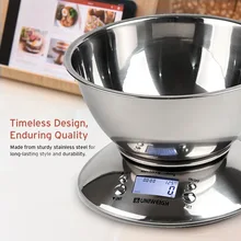 Stainless Steel Digital Kitchen Scale High Accuracy 11lb/5kg Food Scale with Removable Bowl Room Temperature Alarm Timer