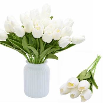 

10pcs Tulips Flowers Bouquet Artificial Flower Bonsai Plant Real Touch PU Tulp Mariage Calla for Home Wedding Party Decoration