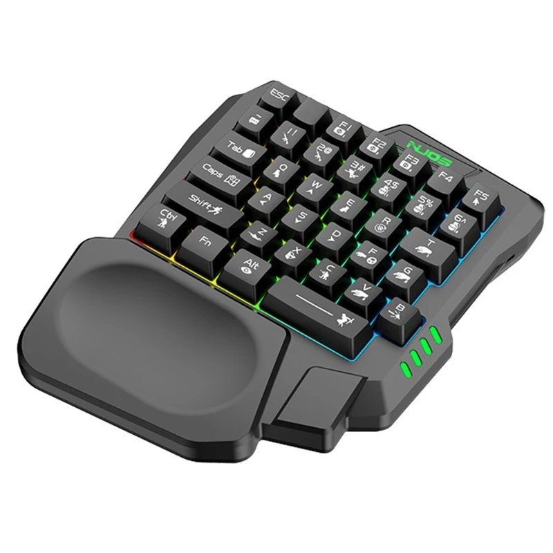 Teclado USB com uma mão com fio 35 teclas teclados de jogos luminosos para tablet ergonomia colorida teclado gamer descanso de mão_voghion.com