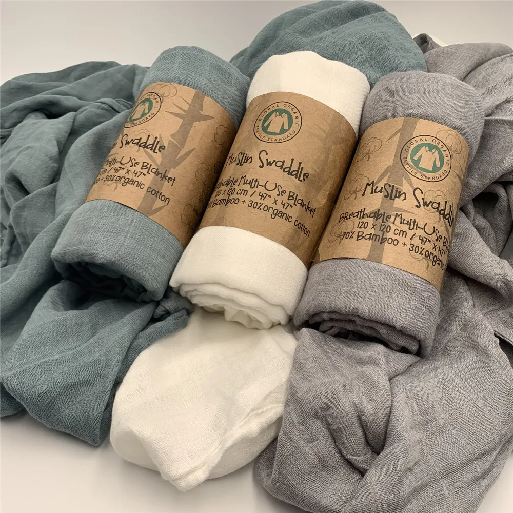 3 Pack Bamboo Cotton Muslin Swaddle Blankets Soft Baby Bamboo Muslin Receiving Blanket Wrap for Boys & Girls Large 47 X 47 "