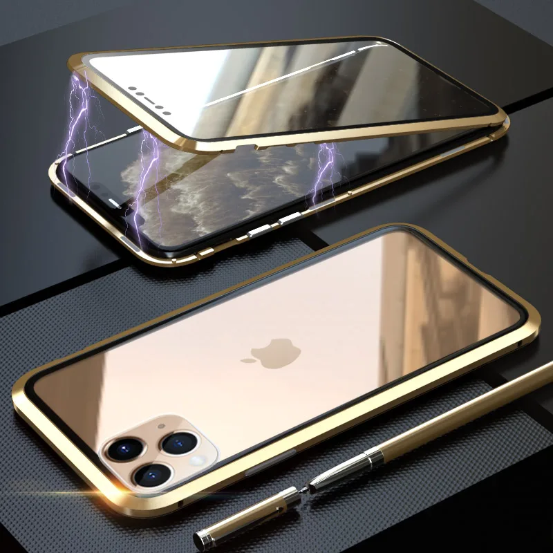 360 Полный корпус чехол для телефона для iPhone 11 Pro Max чехол 360 магнит чехол s для iPhone 11 Pro Max чехол s металлический чехол Bumber - Цвет: Gold
